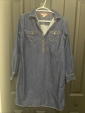 Brooks Brothers Denim Shirt Dress in Dark Blue with Red Accents